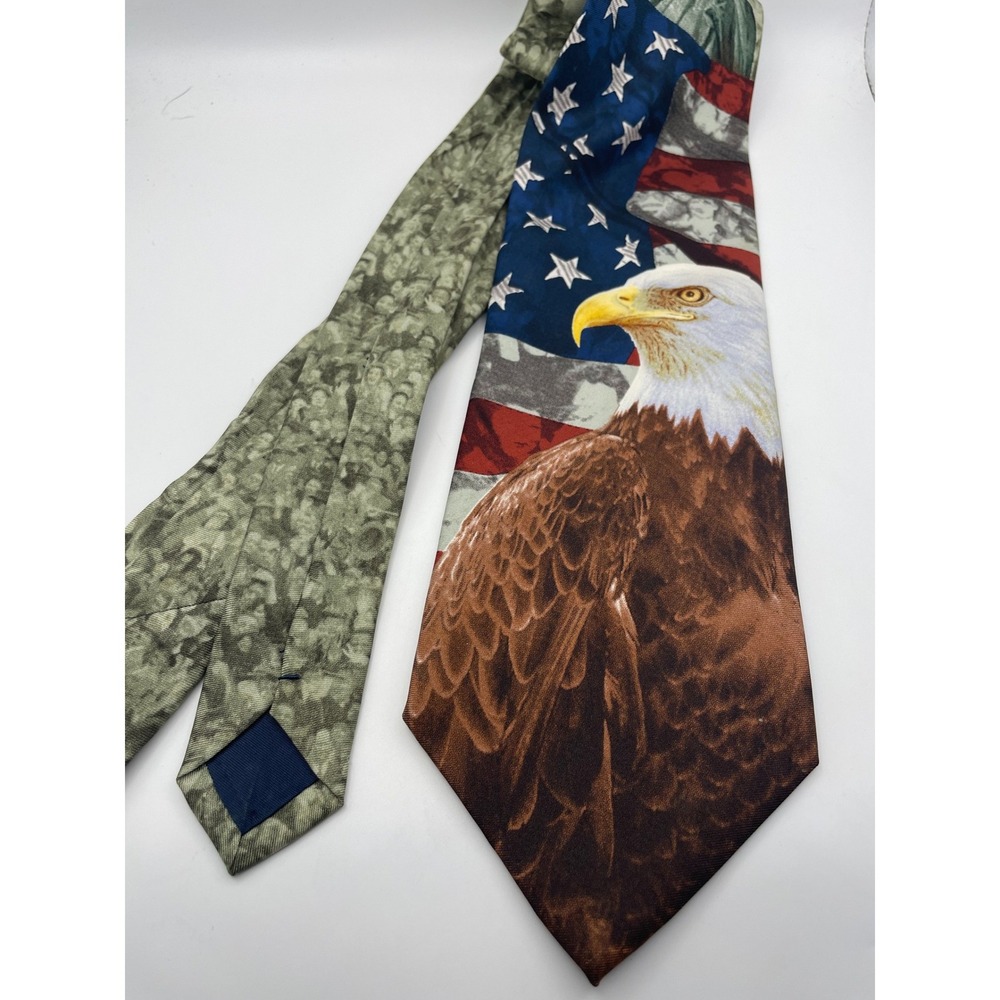 Eagles Wings Mens Silk Tie American Flag Bald Eagle Patriotic Americana Red Blue